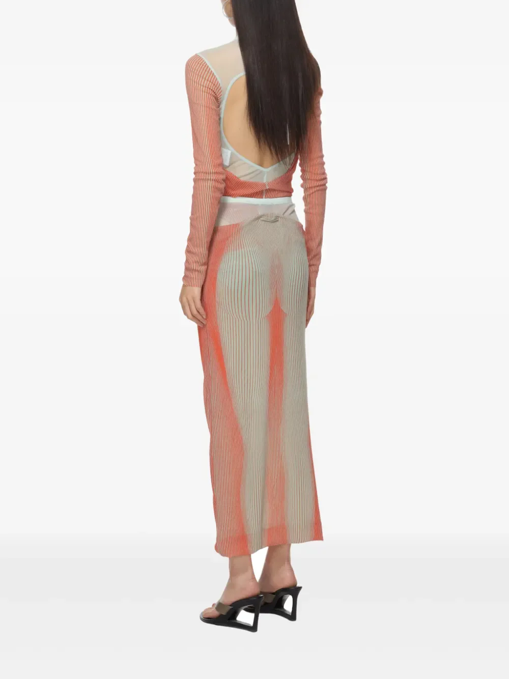 JEAN PAUL GAULTIER - Women Pinstripe Body Morphing Mesh Bodysuit - Image 3