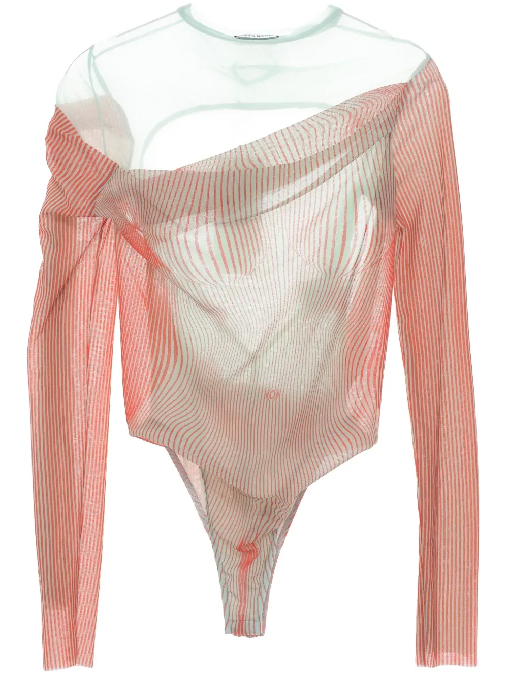 JEAN PAUL GAULTIER - Women Pinstripe Body Morphing Mesh Bodysuit - Image 5