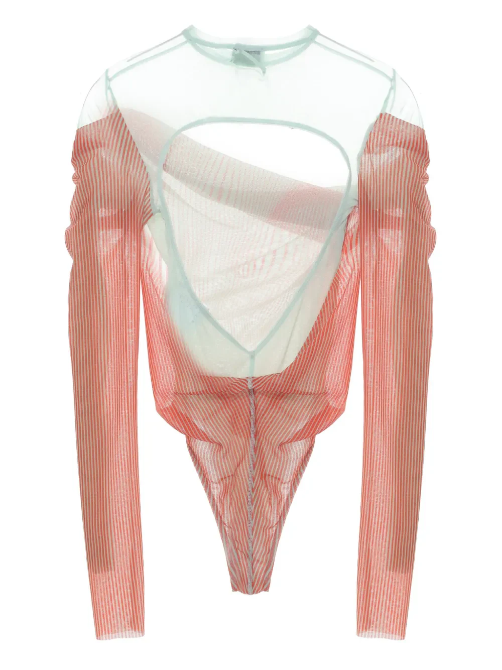 JEAN PAUL GAULTIER - Women Pinstripe Body Morphing Mesh Bodysuit - Image 6
