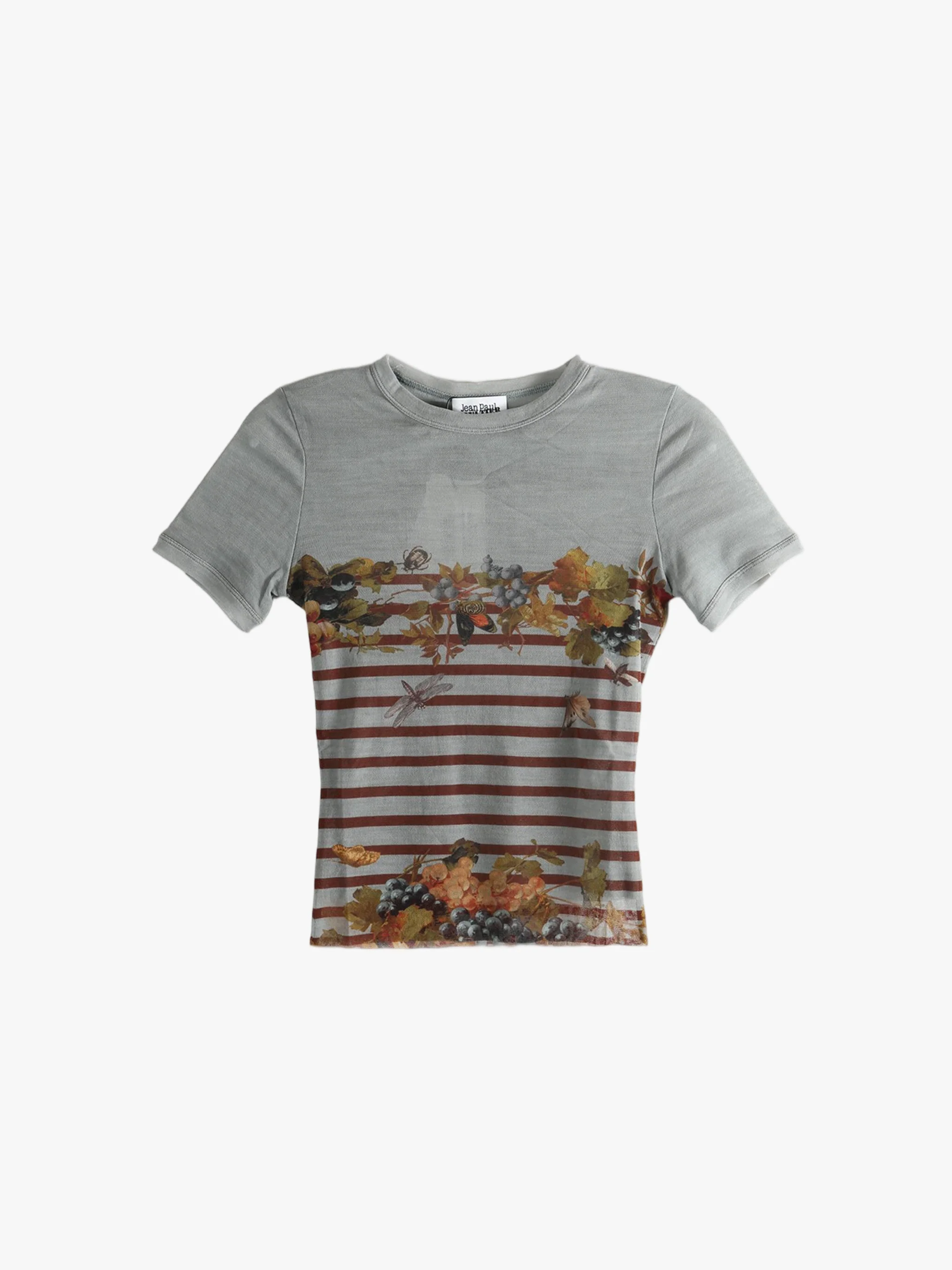 JEAN PAUL GAULTIER - Women Printed "MarinièreGrape" Mesh Baby Tee - Image 4