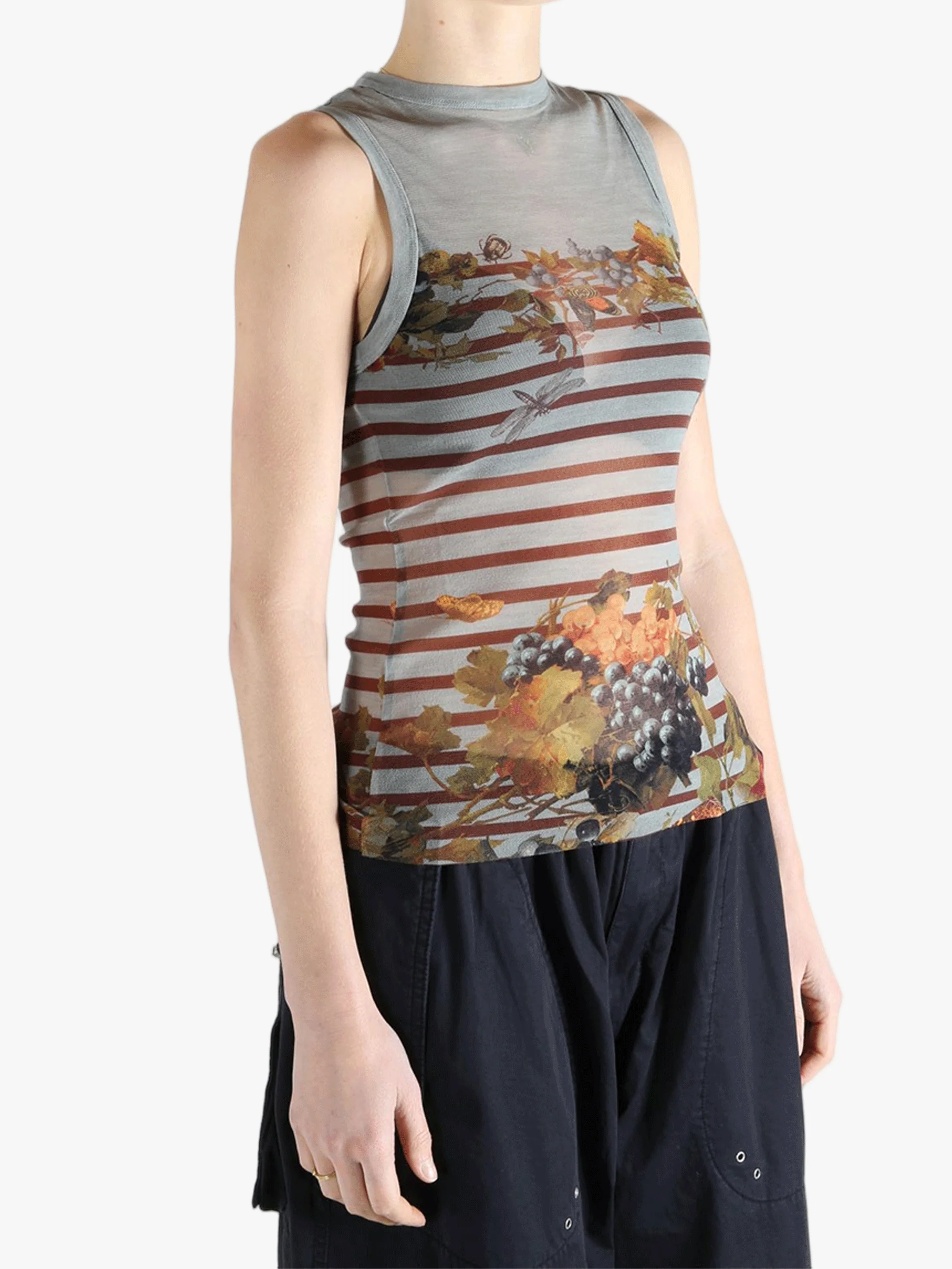 JEAN PAUL GAULTIER - Women Printed "MarinièreGrape" Mesh Tank Top - Image 2