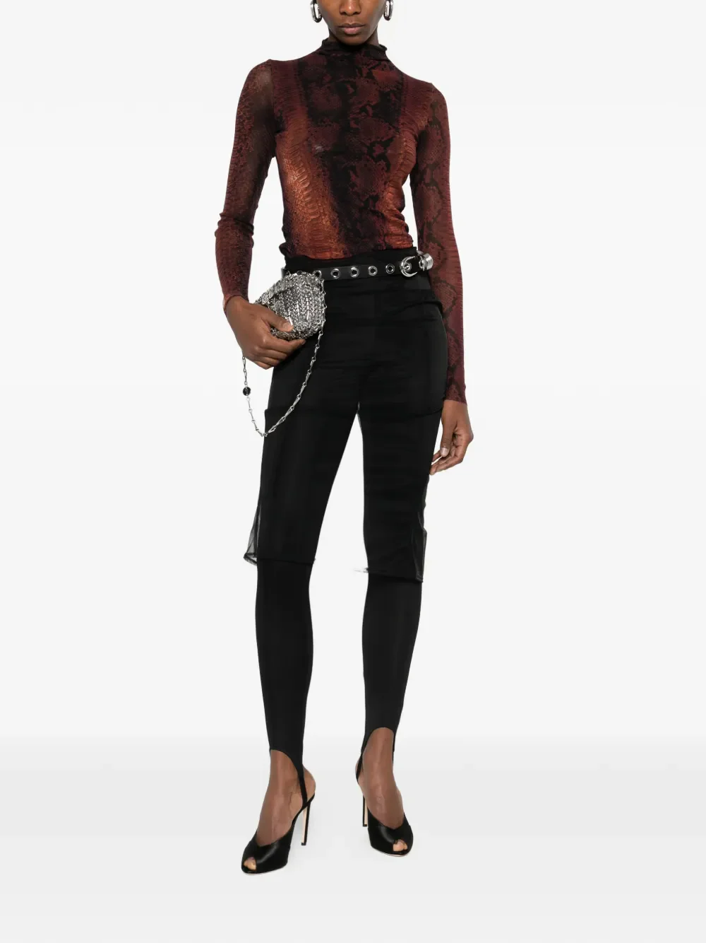 JEAN PAUL GAULTIER - Women Printed "Python" Mesh High Neck Long Sleeves Top