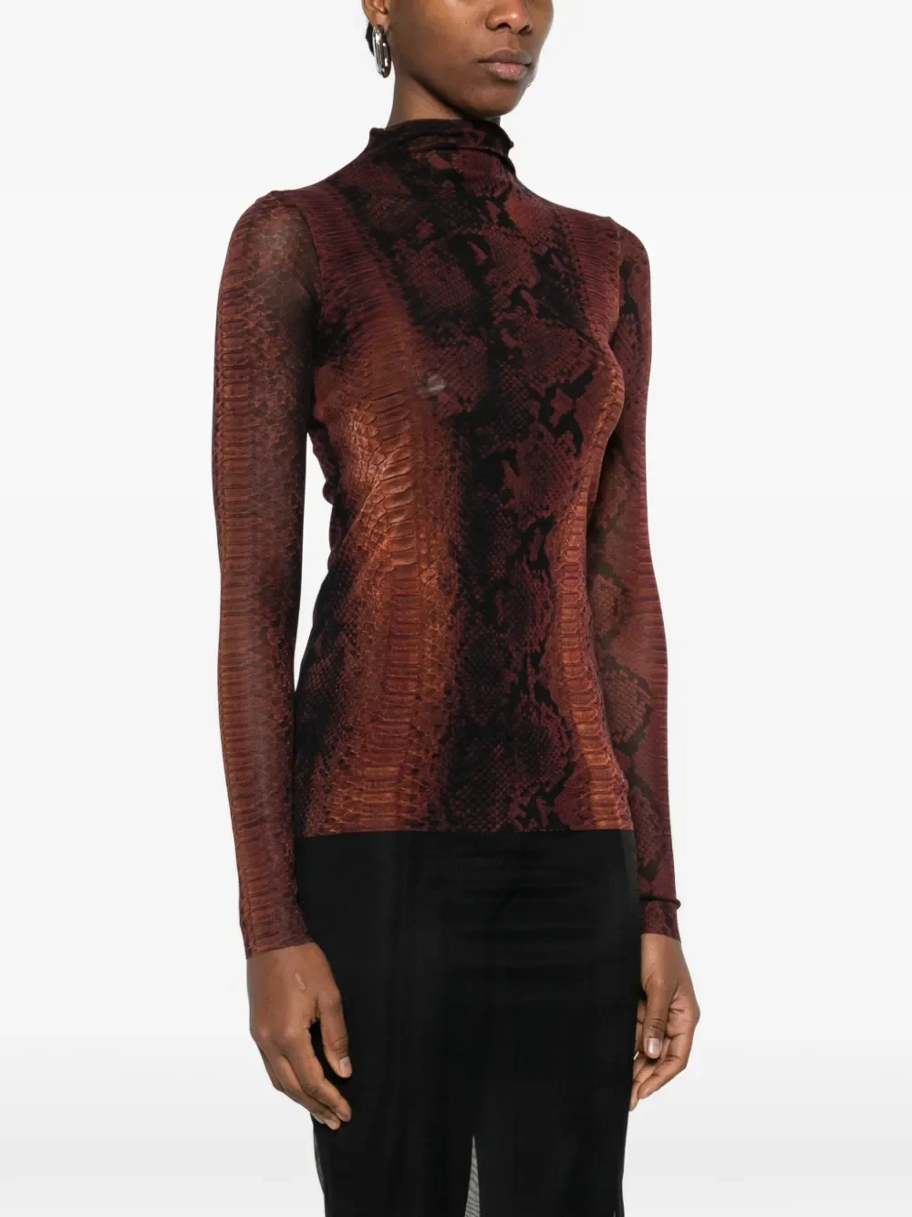JEAN PAUL GAULTIER - Women Printed "Python" Mesh High Neck Long Sleeves Top - Image 2