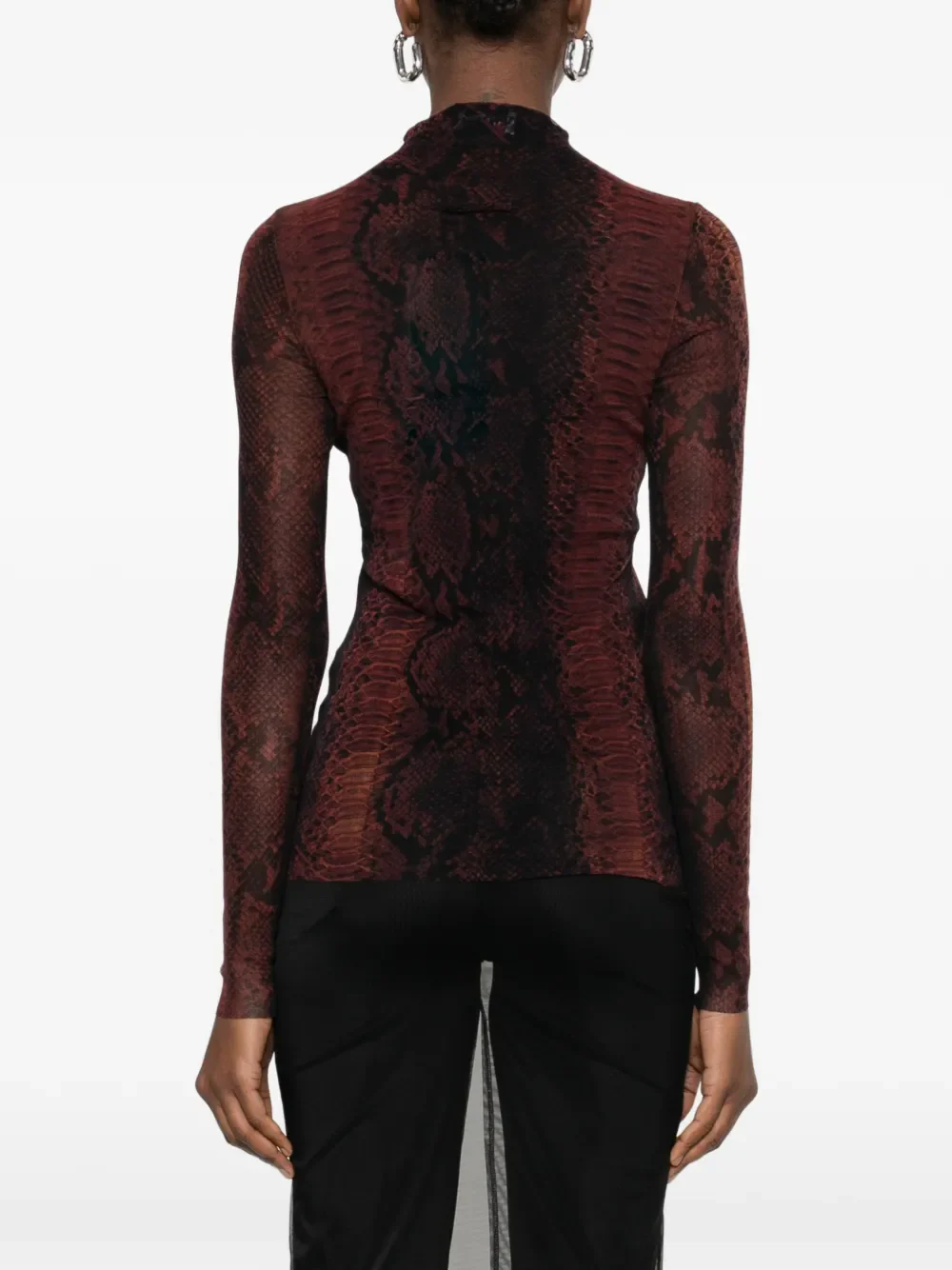 JEAN PAUL GAULTIER - Women Printed "Python" Mesh High Neck Long Sleeves Top - Image 3