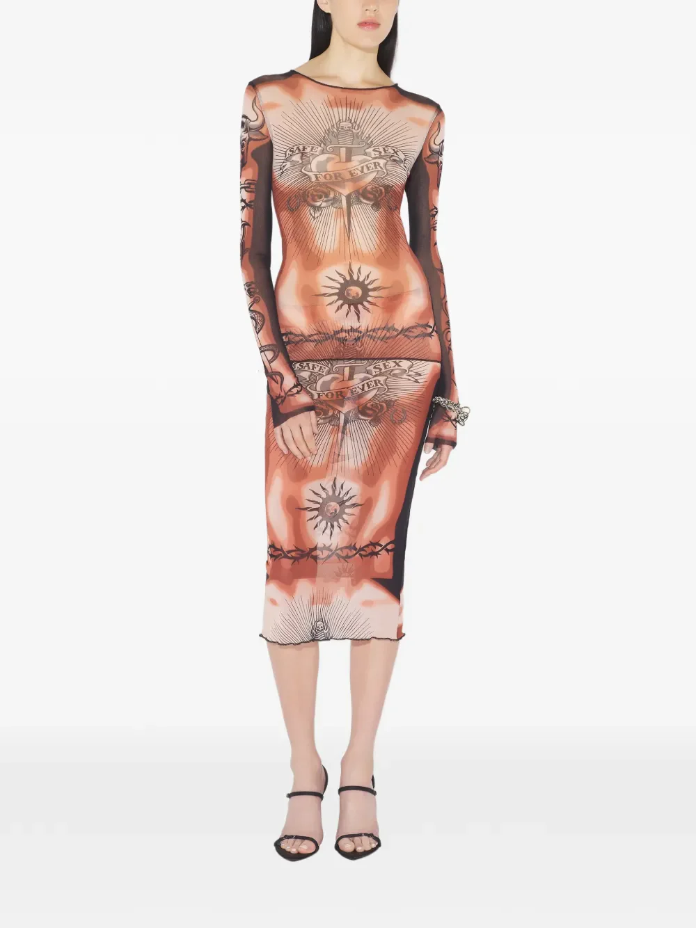 JEAN PAUL GAULTIER - Women Printed "Safe Sex Tattoo" Long Sleeves Crew Neck Top - Image 2