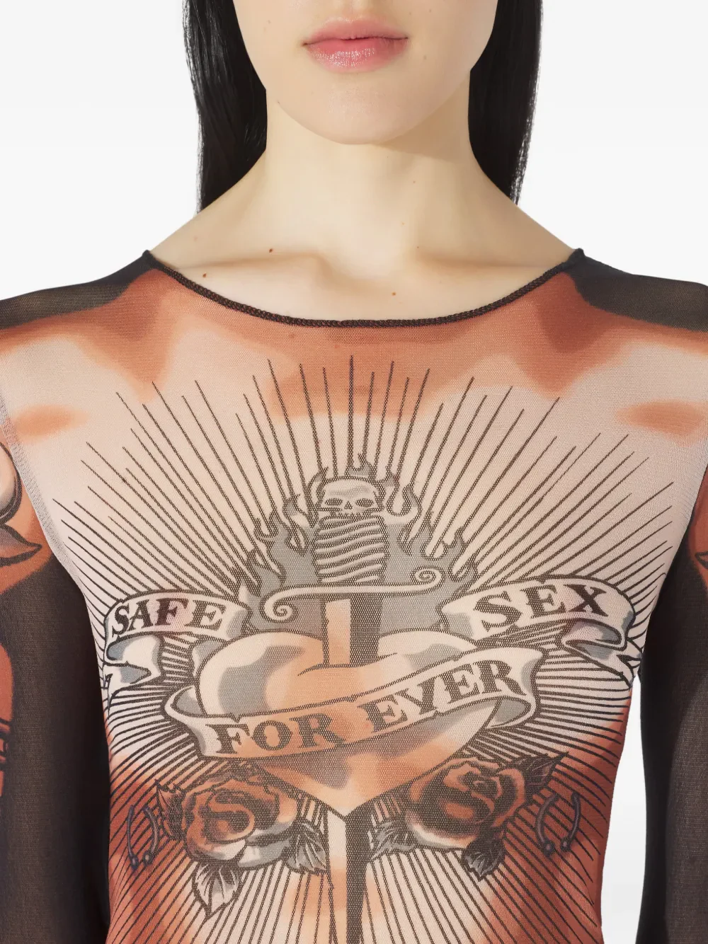 JEAN PAUL GAULTIER - Women Printed "Safe Sex Tattoo" Long Sleeves Crew Neck Top - Image 4