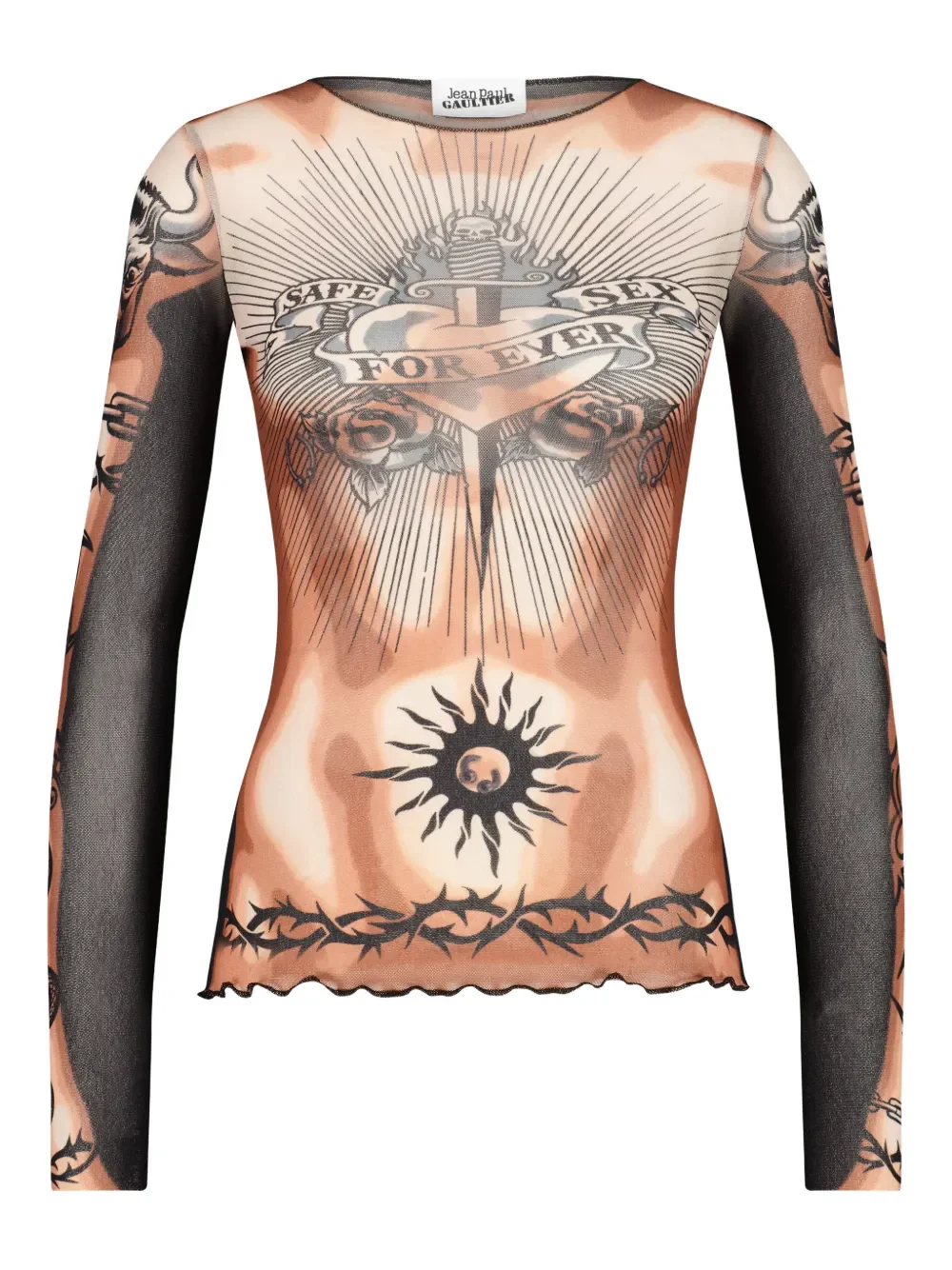 JEAN PAUL GAULTIER - Women Printed "Safe Sex Tattoo" Long Sleeves Crew Neck Top - Image 5