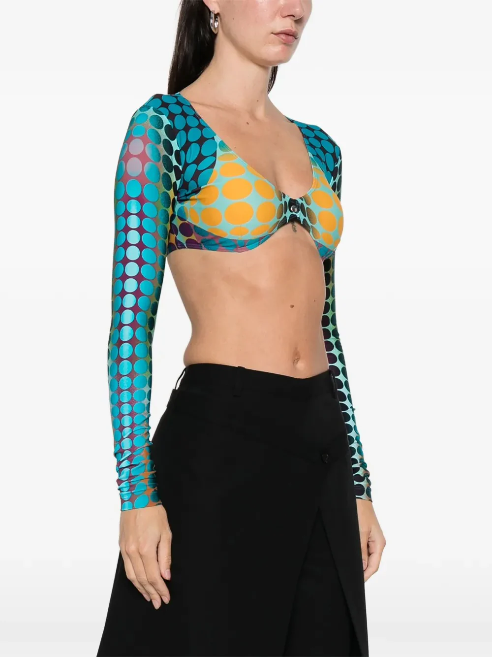 JEAN PAUL GAULTIER - Women U Neck Cropped Long Sleeves Top - Image 2