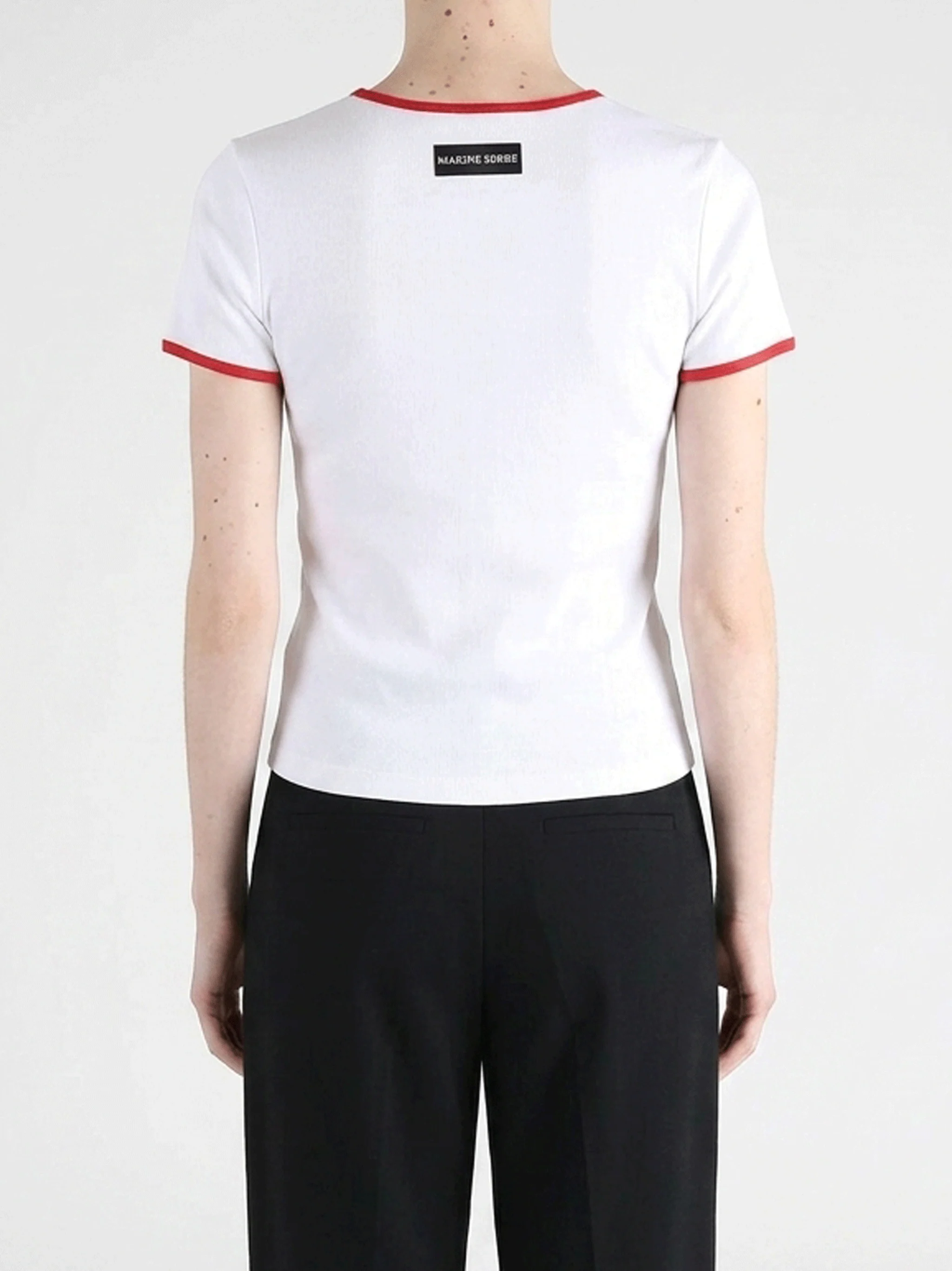 MARINE SERRE - Women Moon Logo Bicolor Jersey SS T-Shirt - Image 3