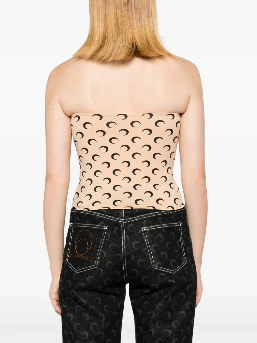 MARINE SERRE - Women Moon Printed Jersey Bustier Top - Image 3