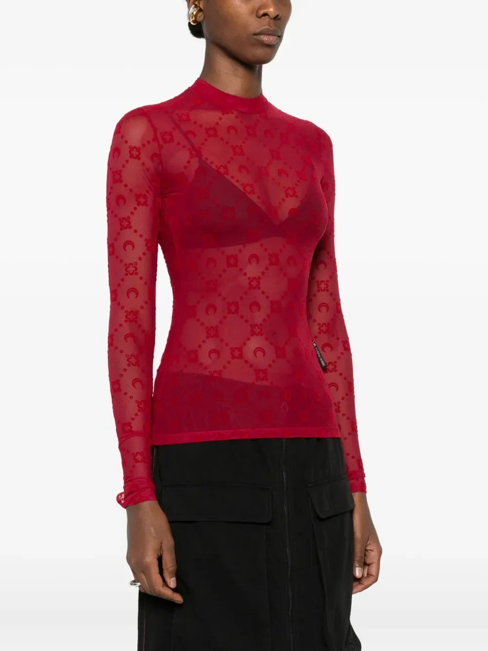 MARINE SERRE - Women Moonogram Mesh Flock Ls Highneck Top - Image 2