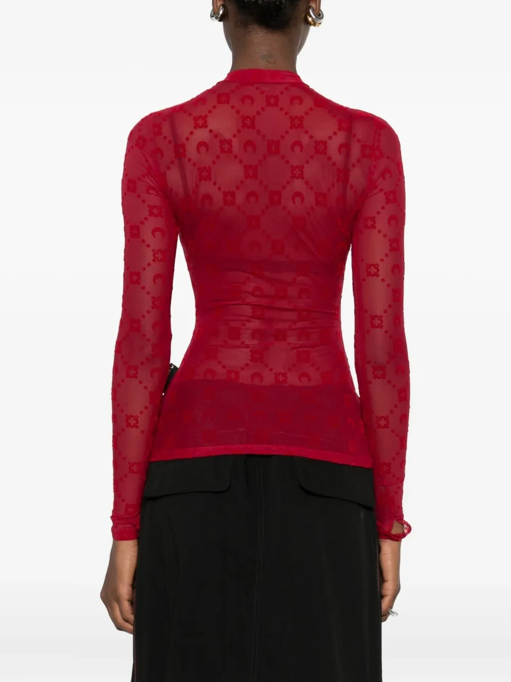 MARINE SERRE - Women Moonogram Mesh Flock Ls Highneck Top - Image 3