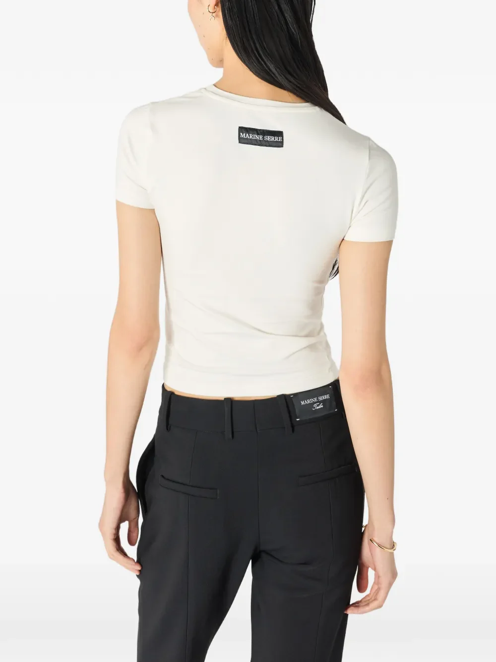 MARINE SERRE - Women Pearl Logo SS Baby Fit T-Shirt - Image 2