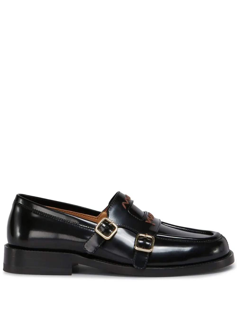 MARNI - Women Double Buckle Leather Moccasin Shoes