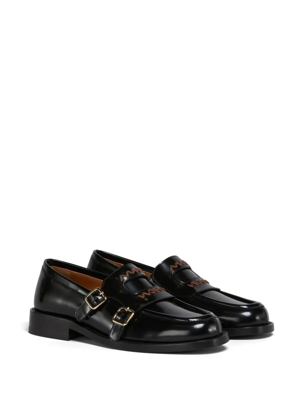 MARNI - Women Double Buckle Leather Moccasin Shoes - Image 2