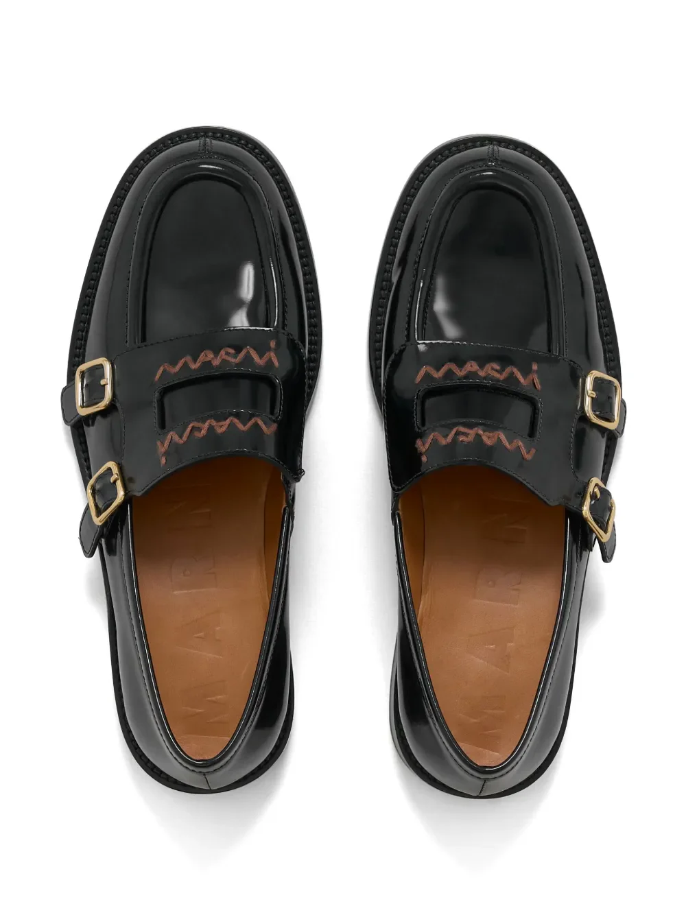 MARNI - Women Double Buckle Leather Moccasin Shoes - Image 4