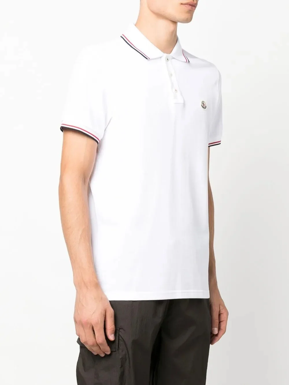 MONCLER - Men Striped Trim SS Polo Collar T-shirt - Image 2