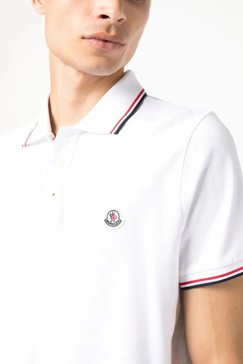 MONCLER - Men Striped Trim SS Polo Collar T-shirt - Image 4