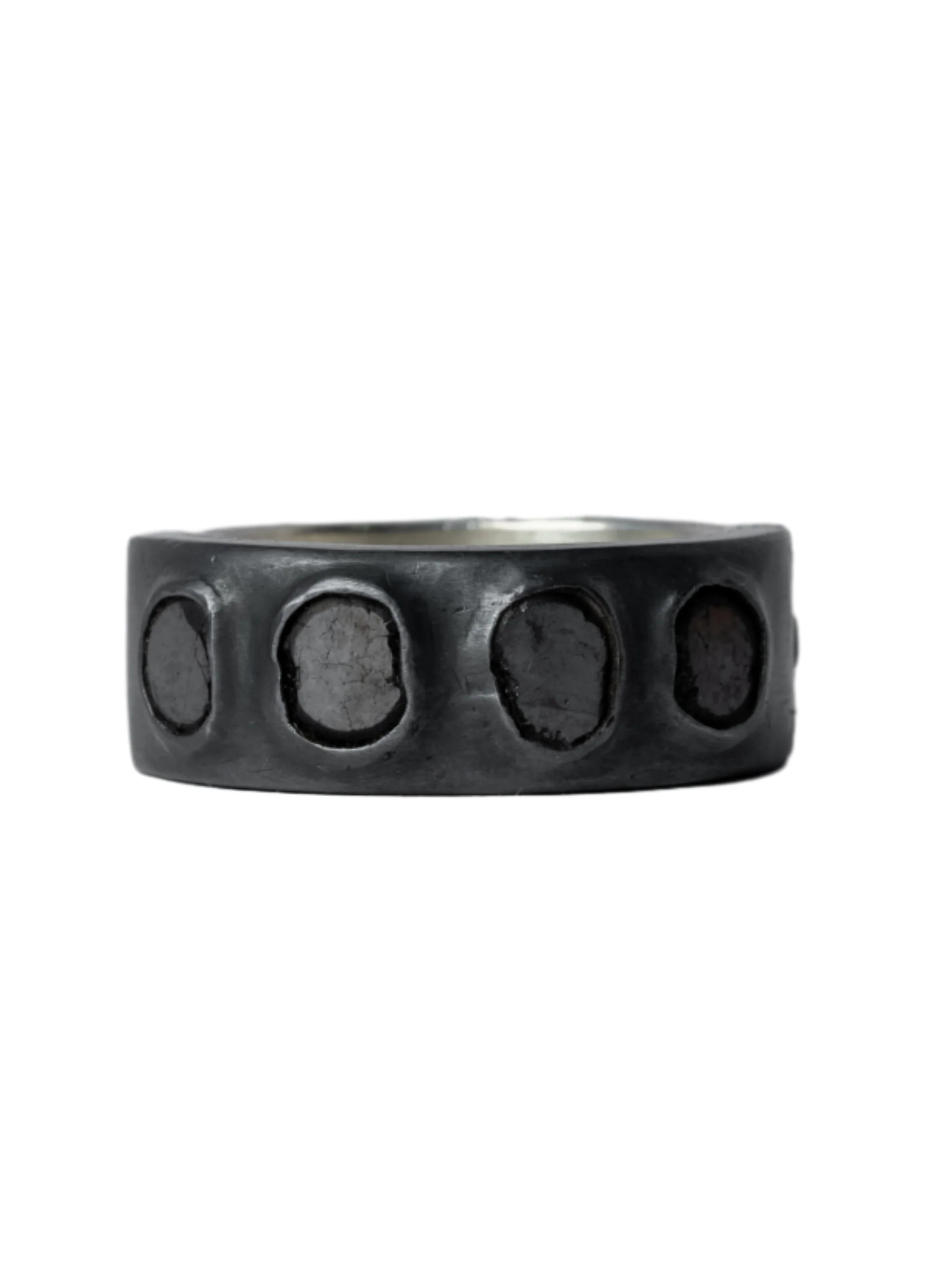 PARTS OF FOUR - Sistema Ring (Terrestrial Surfaced, 0.4 CT, 4 Polished Black Diamond Slabs, 9mm, MA+KA+PBLKDIA)