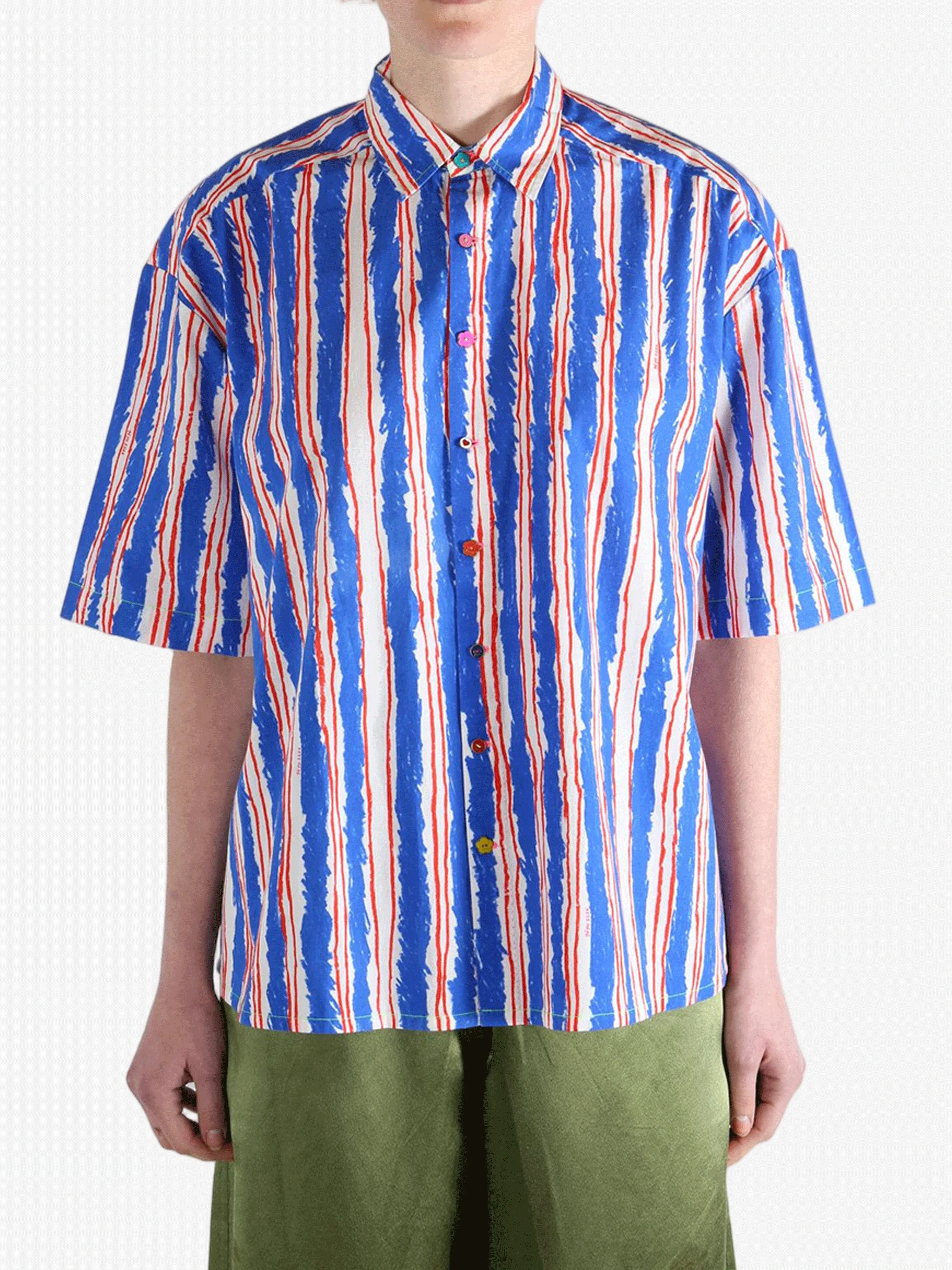 PERO - Women Blue Red Stripe Loose Shirt