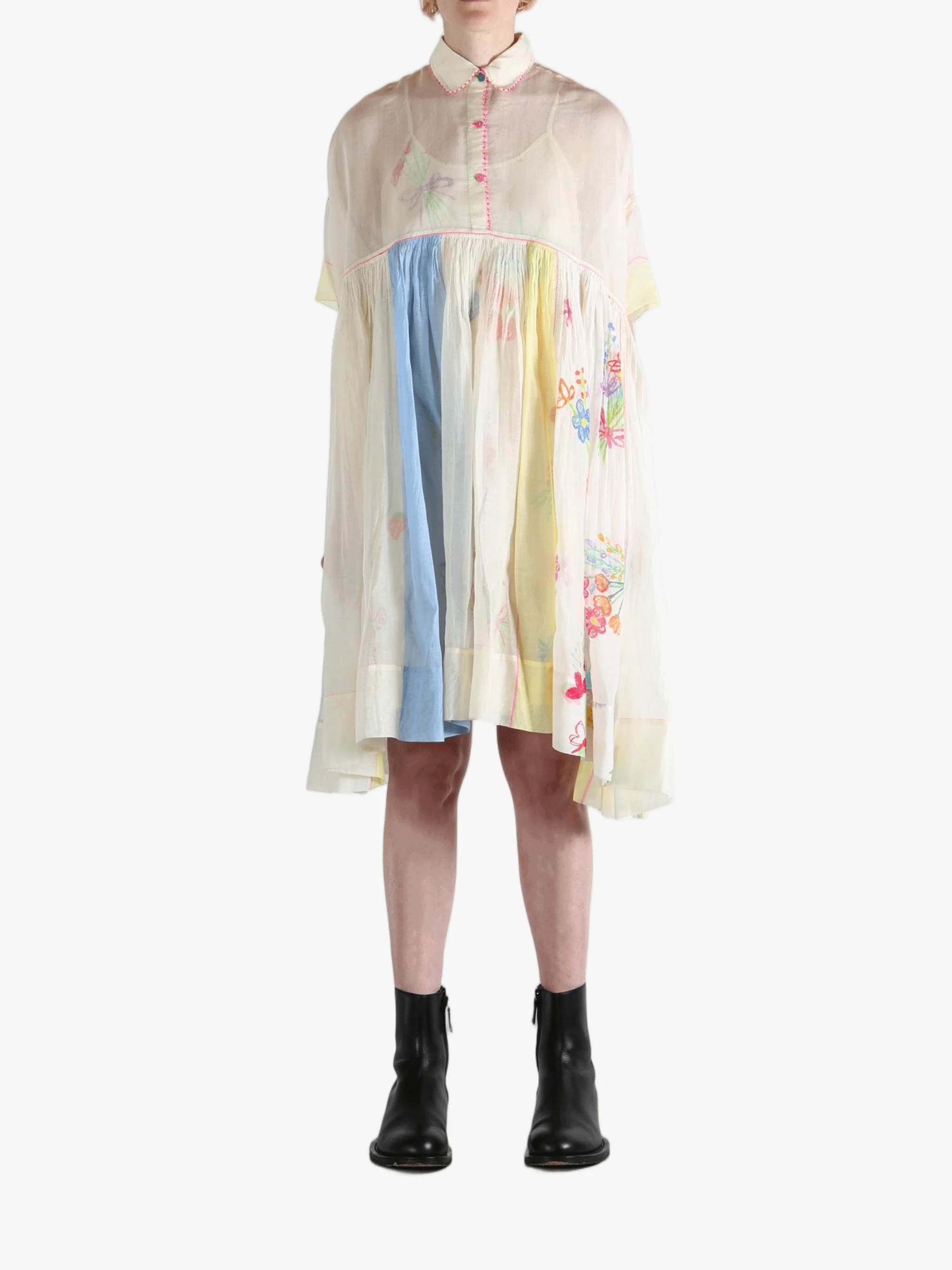 PERO - Women Floral Sheer Color Block Dress