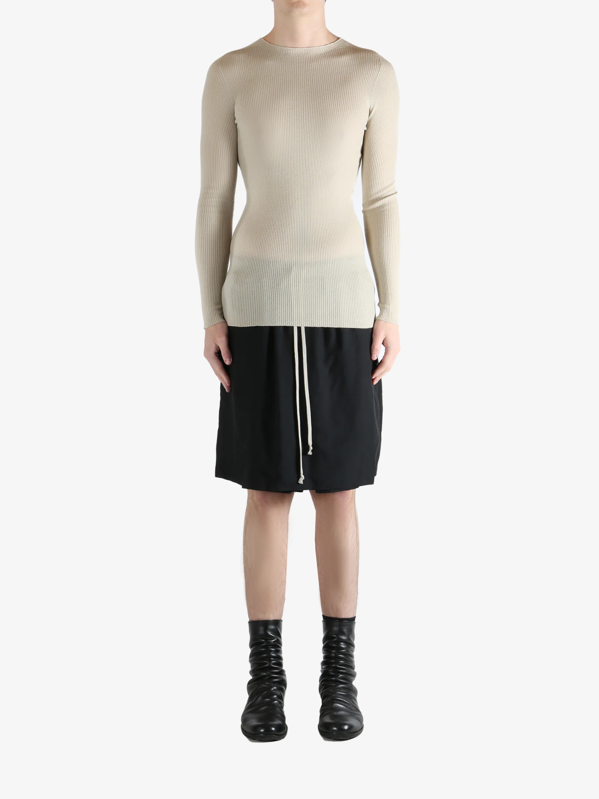 RICK OWENS - Men Ribbed Round Neck Top - Image 4