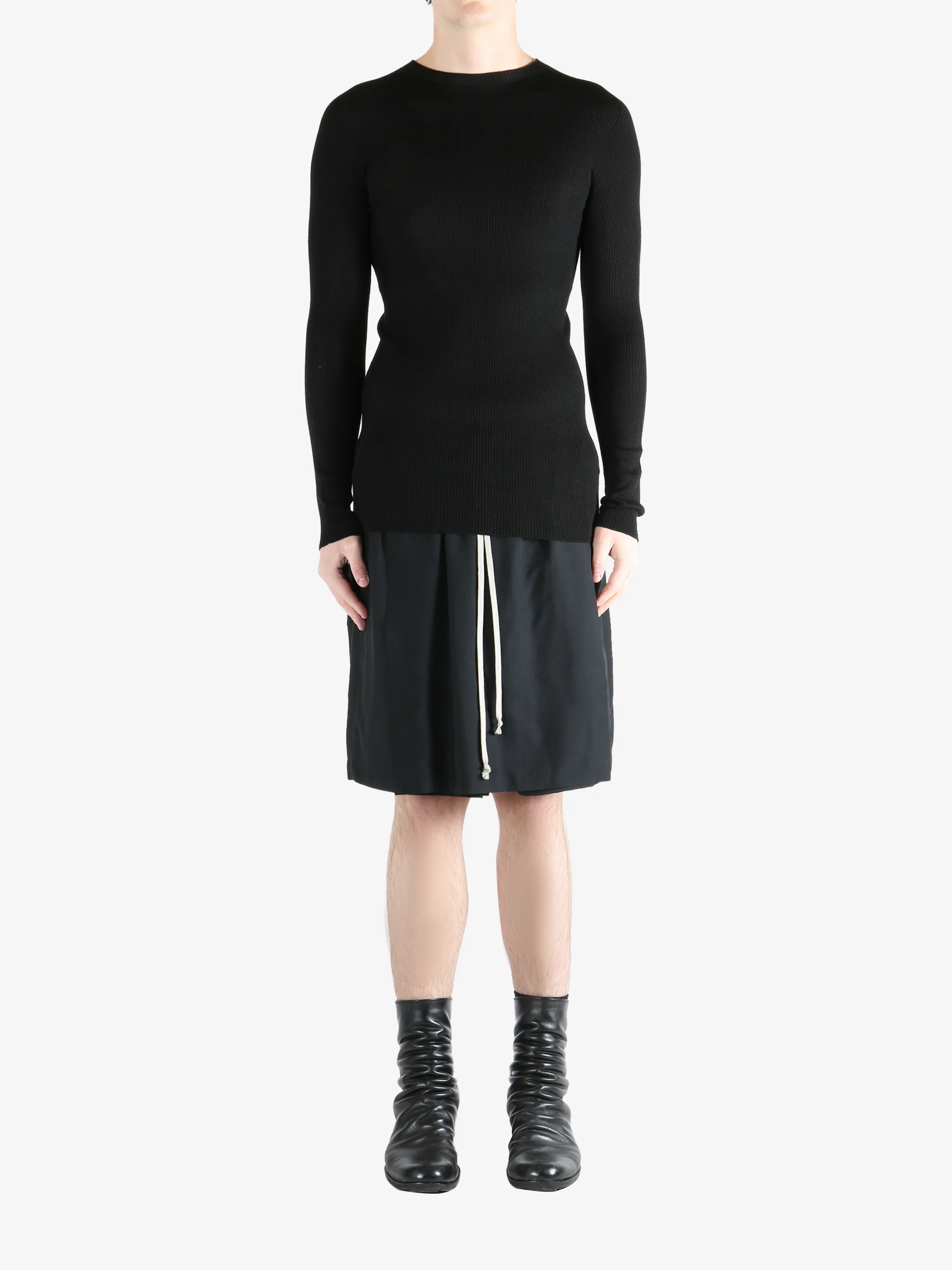 RICK OWENS - Men Ribbed Round Neck Top - Image 4
