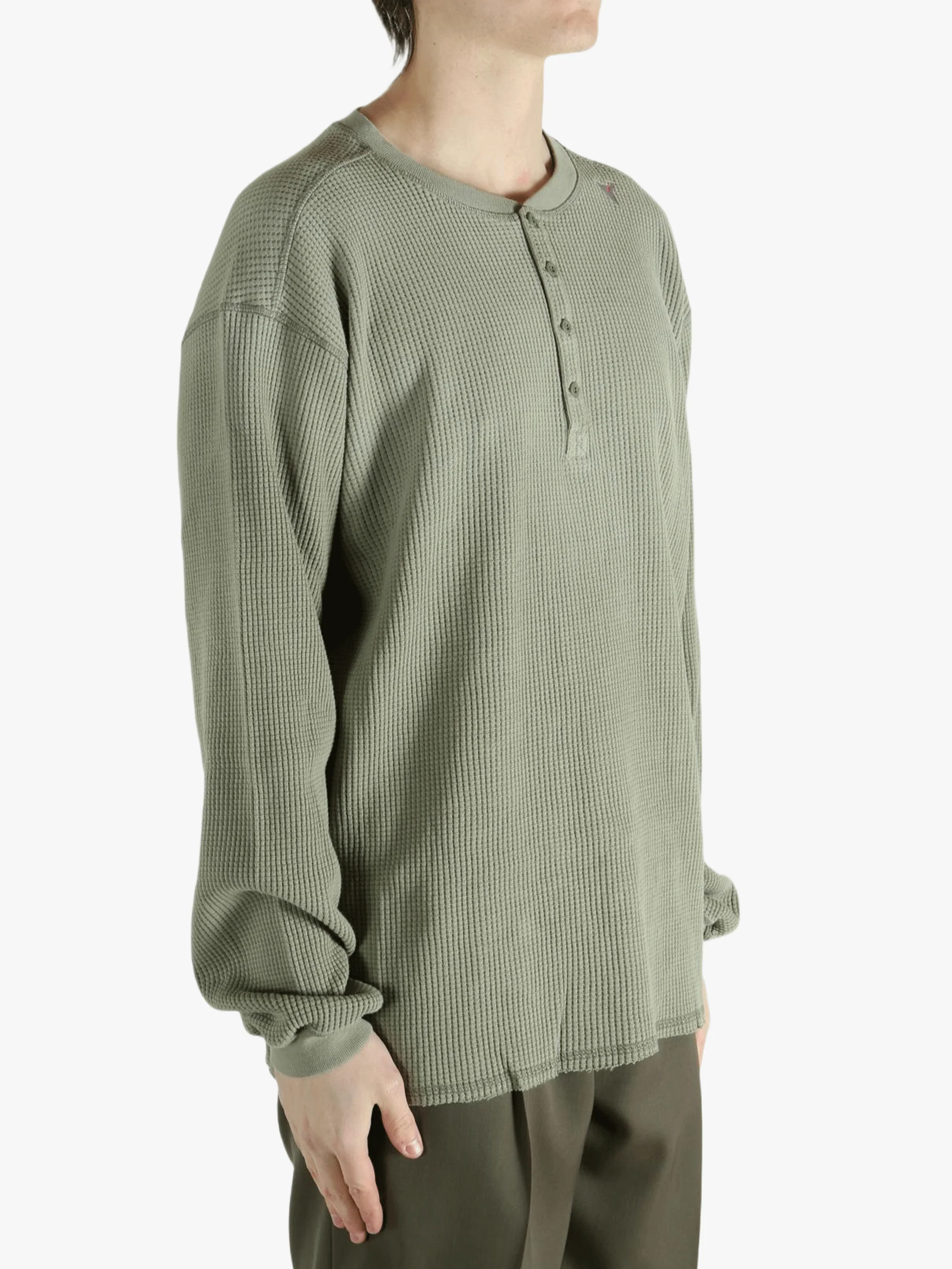 ROA - Men Bee Sun Faded Organic Waffle Serafino Long Sleeve T-shirt - Image 2