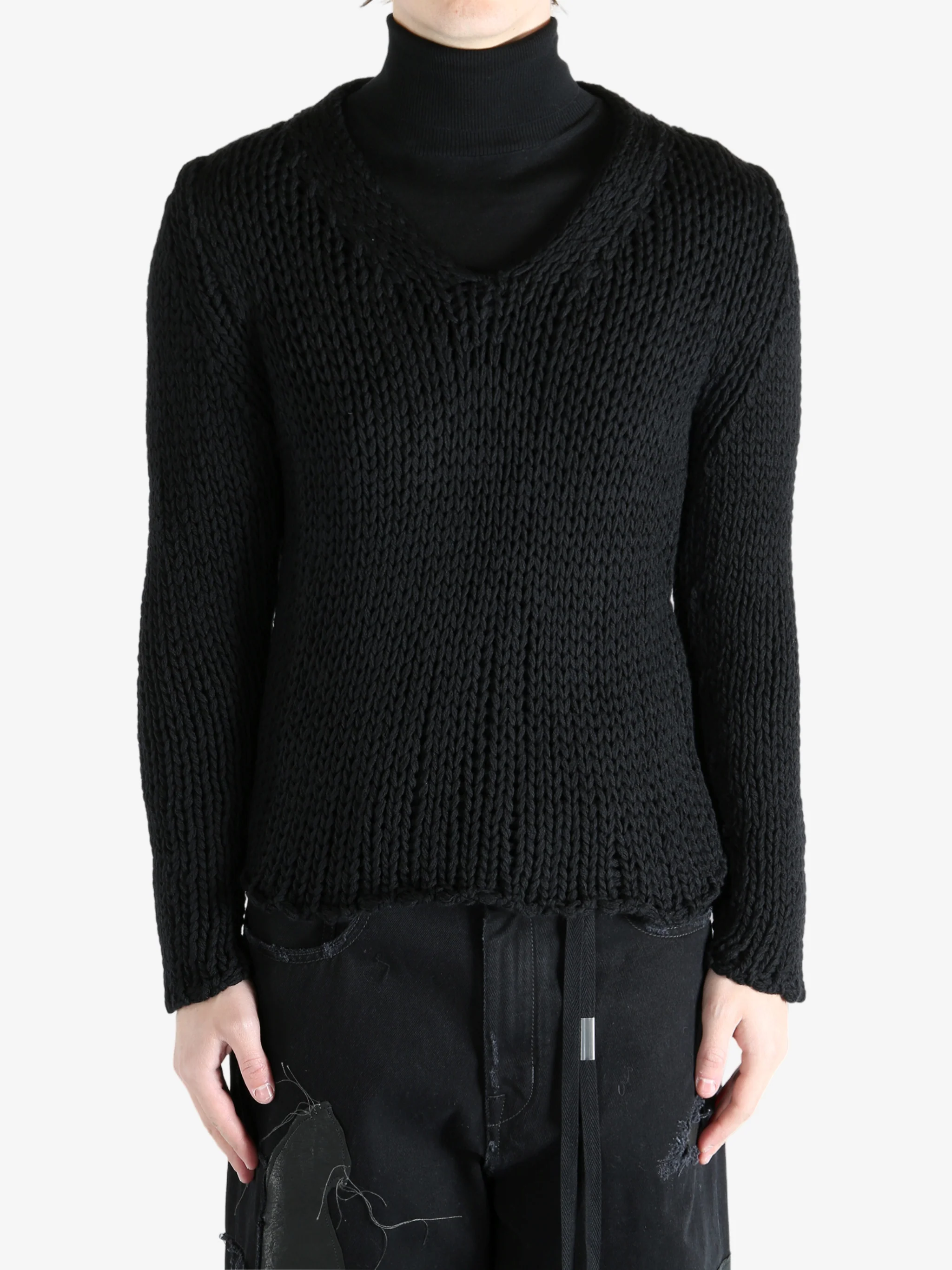 SAPIO - Men Open Knit V Neck Sweater