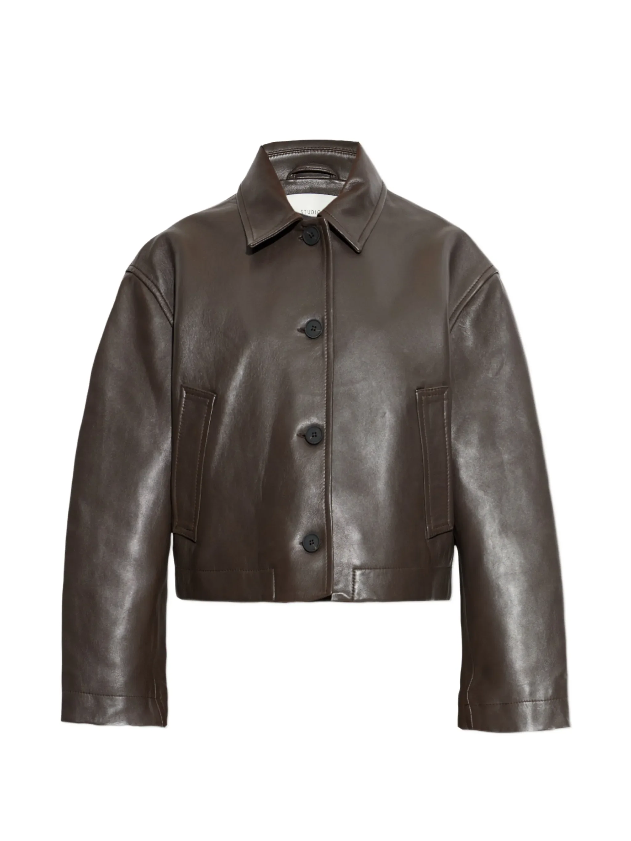 STUDIO NICHOLSON - Women Button Through Cropped Leather Jacket - Image 5