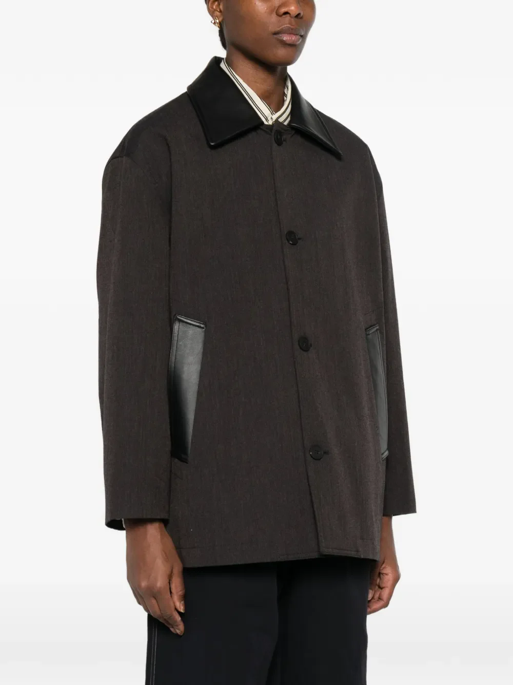 STUDIO NICHOLSON - Women Leather Collar Chore Coat - Image 2