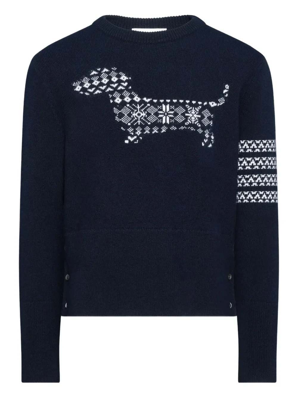 THOM BROWNE - Men 4 Bar Stripe Holiday Hector Intarsia Jacquard Classic Crew Neck Pullover In Merino Wool - Image 4
