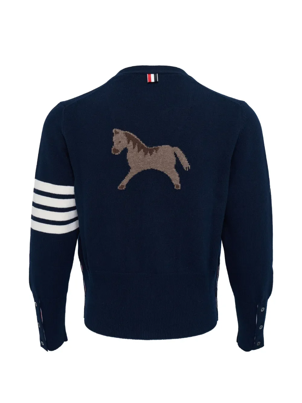THOM BROWNE - Men 4 Bar Stripe Lny Jersey Intarsia Classic Fit V Neck Cardigan In Merino Wool - Image 2