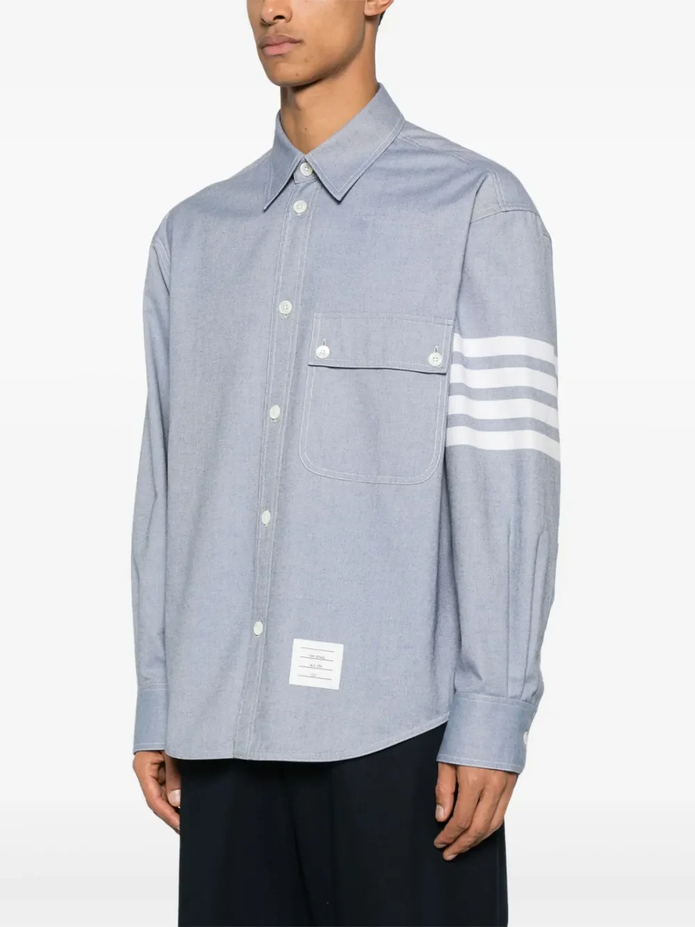 THOM BROWNE - Men 4 Bar Stripe Oversized PC Shirt - Image 2