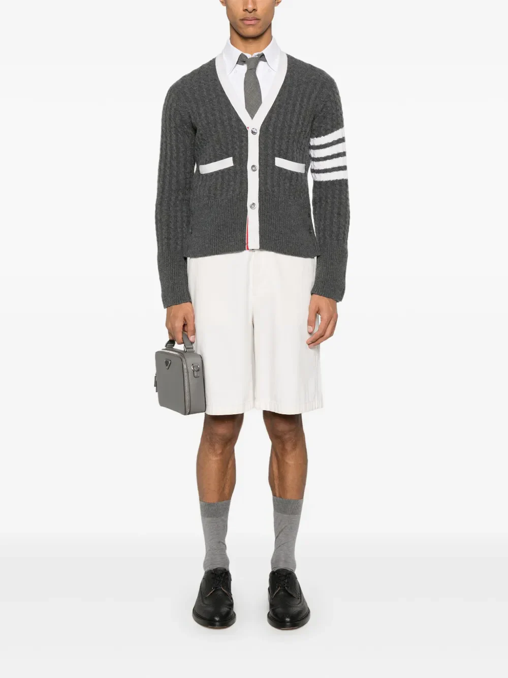 THOM BROWNE - Men Baby Cable Stitch Classic V Neck Cardigan