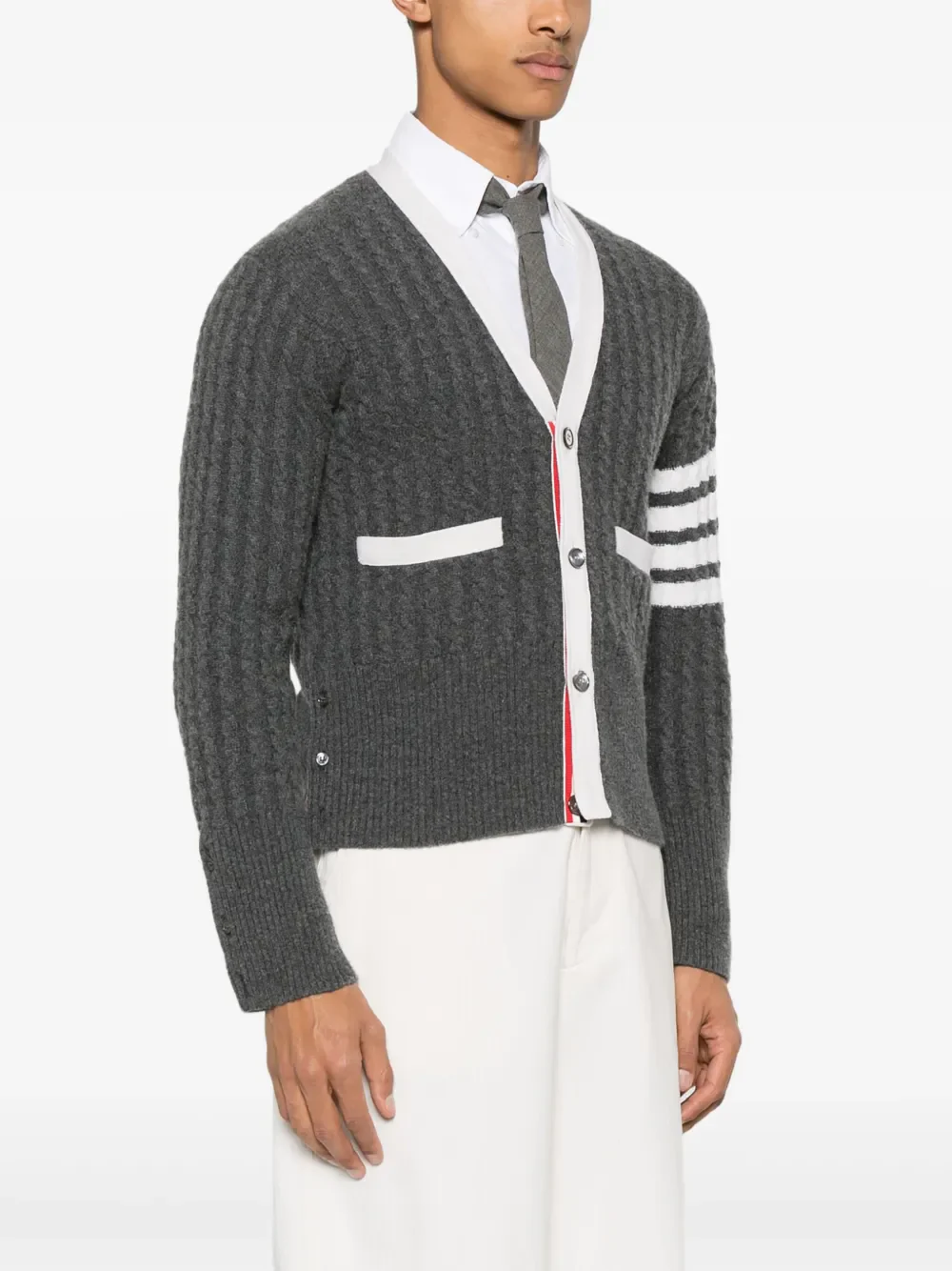 THOM BROWNE - Men Baby Cable Stitch Classic V Neck Cardigan - Image 2