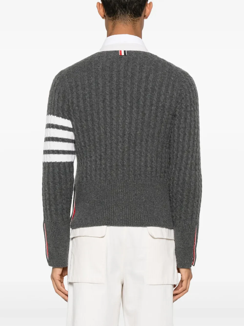 THOM BROWNE - Men Baby Cable Stitch Classic V Neck Cardigan - Image 3