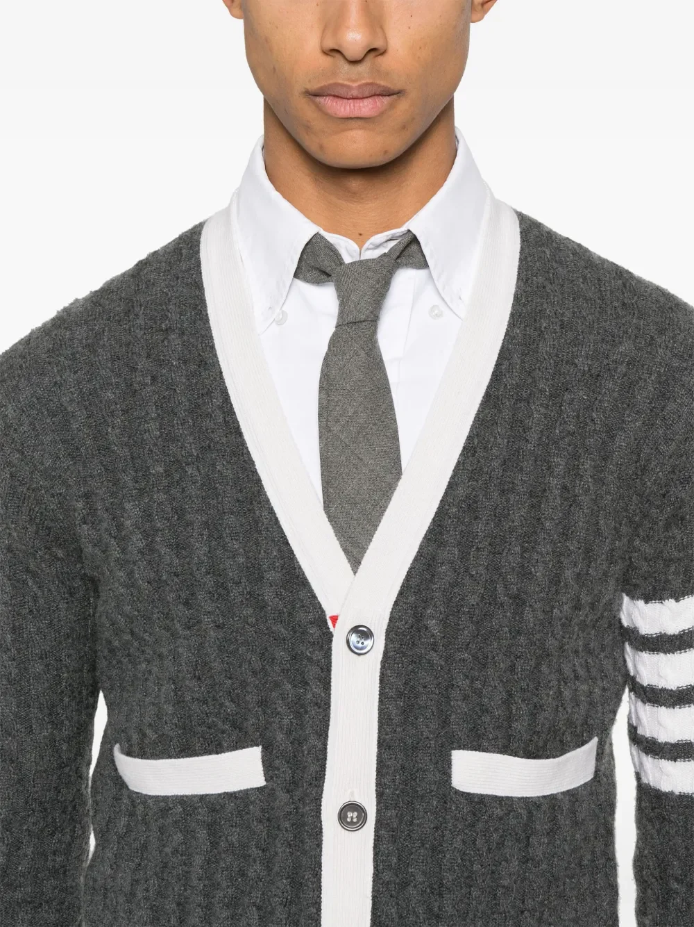 THOM BROWNE - Men Baby Cable Stitch Classic V Neck Cardigan - Image 4
