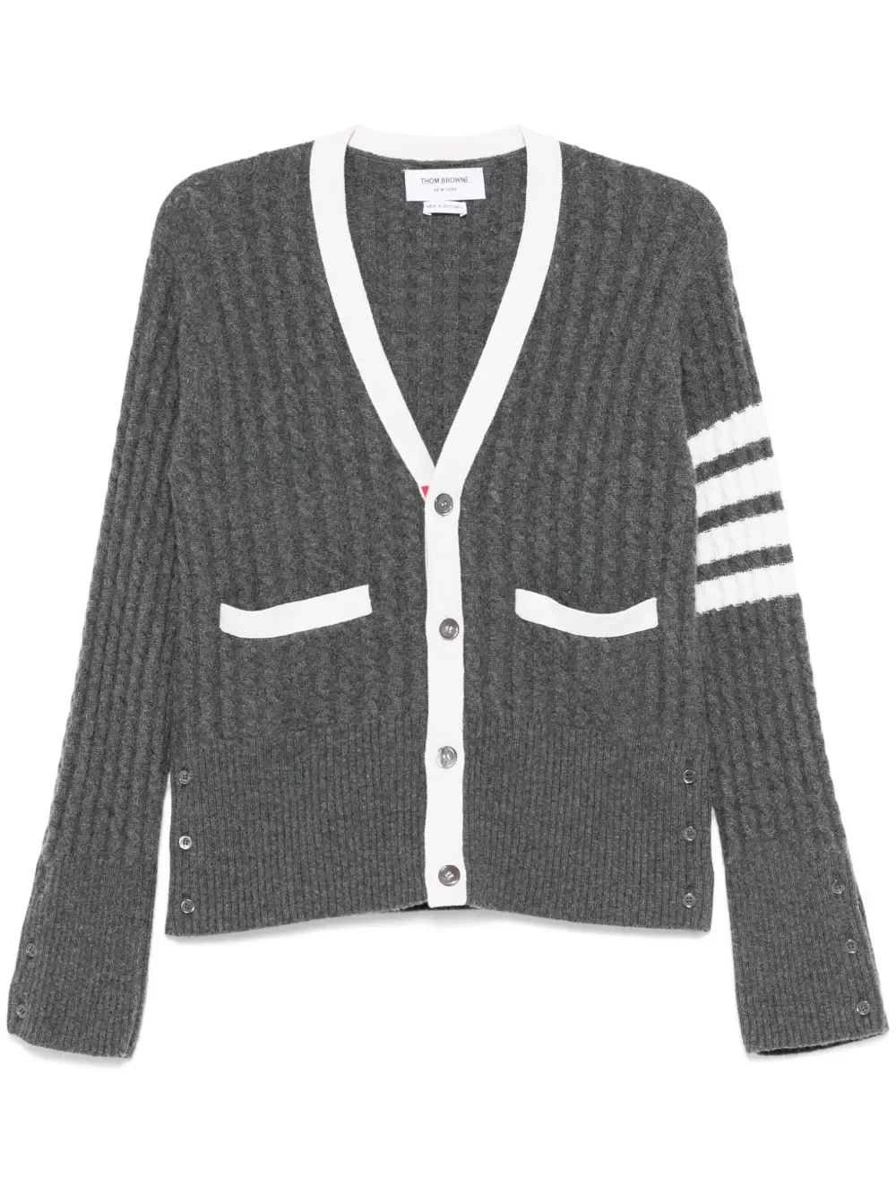 THOM BROWNE - Men Baby Cable Stitch Classic V Neck Cardigan - Image 5