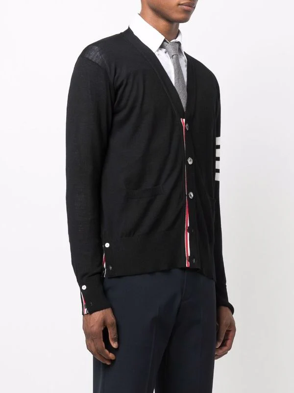 THOM BROWNE - Men Classic 4 Bar Merino Wool V-Neck Cardigan - Image 2