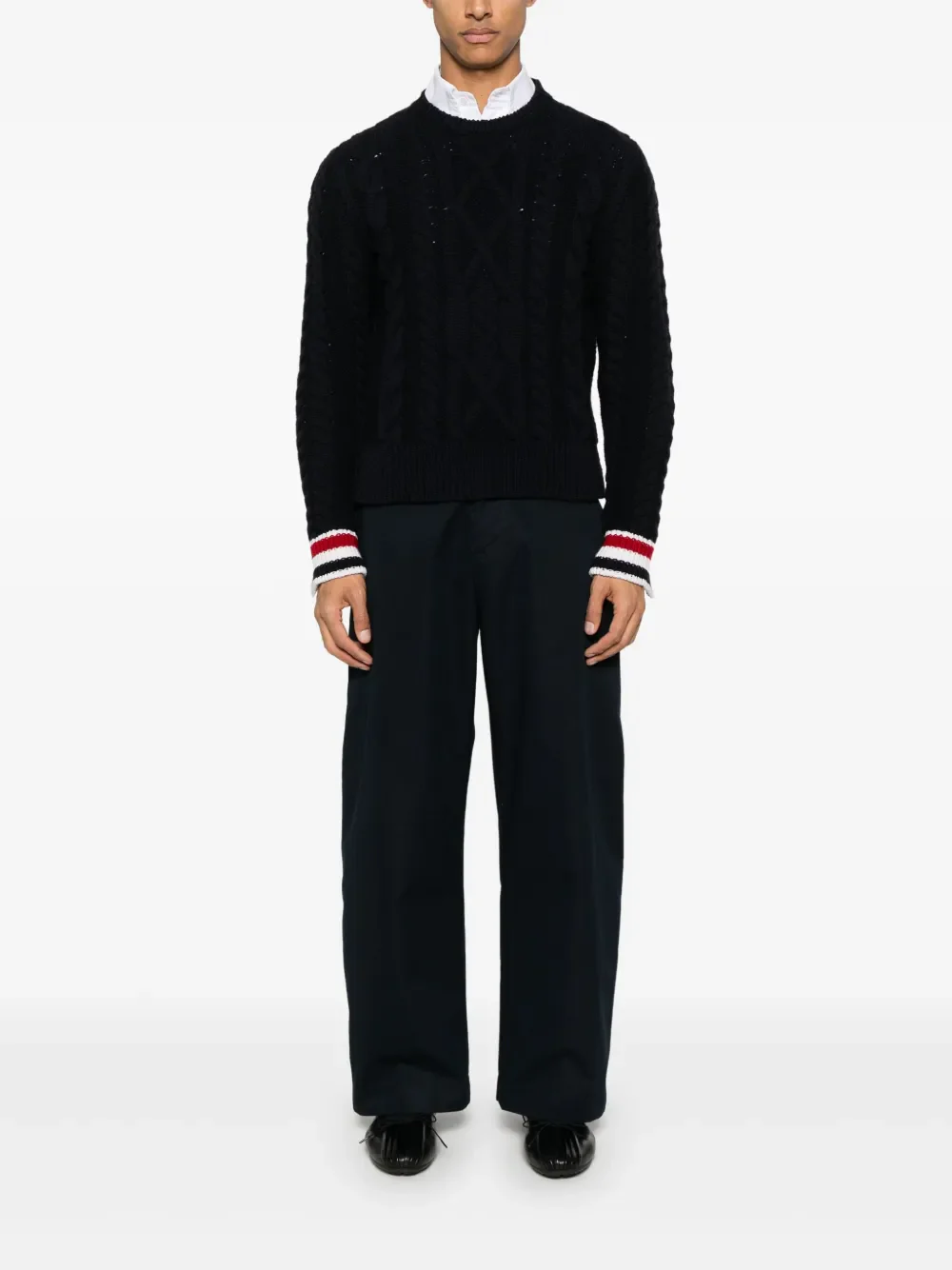 THOM BROWNE - Men Classic Aran Cable Stitch Crew Neck Pullover