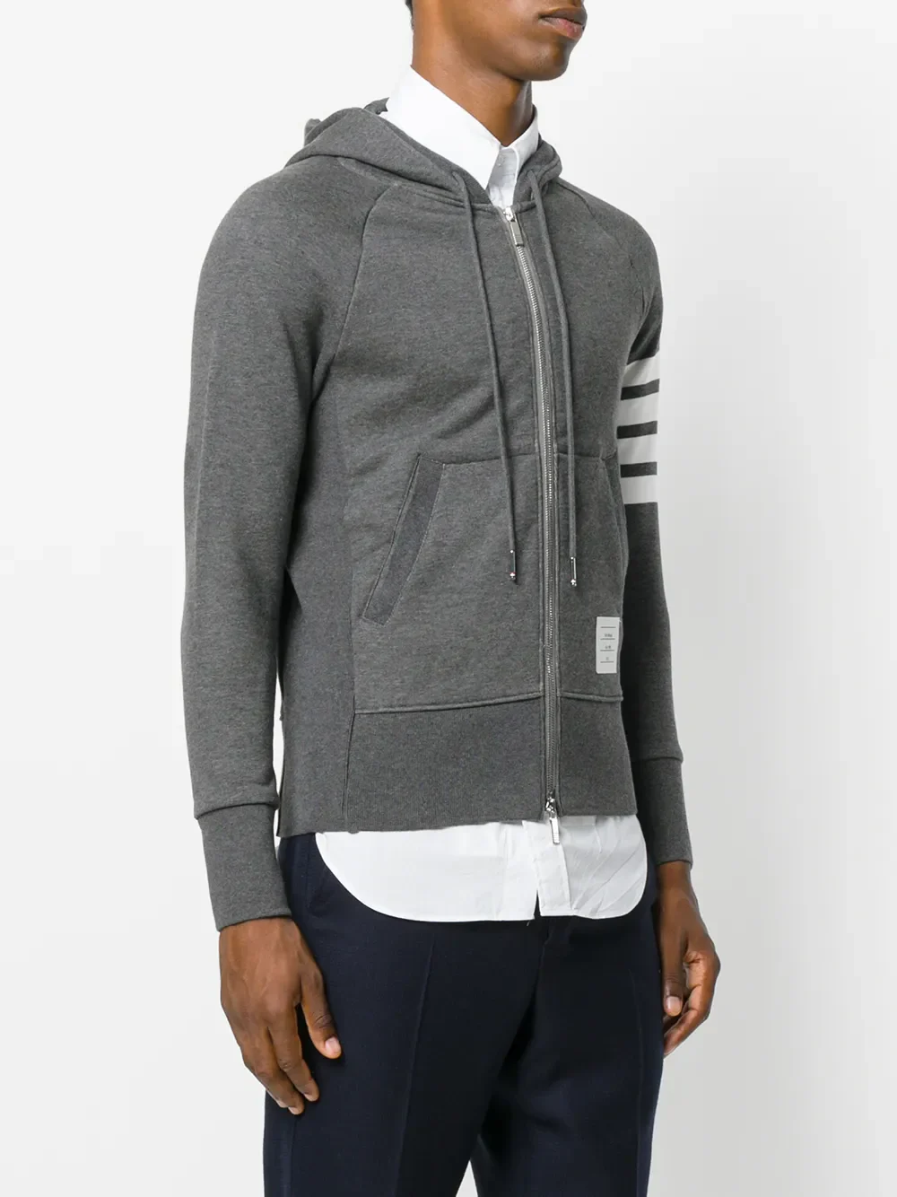 THOM BROWNE - Men Classic Full Zip Hoodie In Classic Loopback W/ Engineered 4 Bar