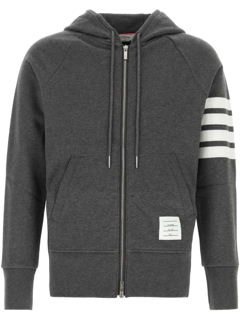THOM BROWNE - Men Classic Full Zip Hoodie In Classic Loopback W/ Engineered 4 Bar - Image 4
