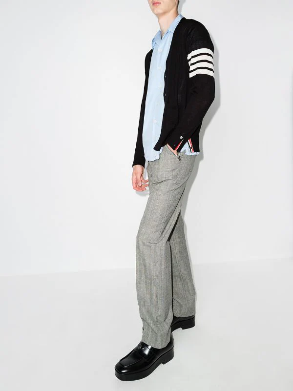 THOM BROWNE - Men Classic V-Neck Cardigan In Sustainable Fine Merino Wool - Image 3