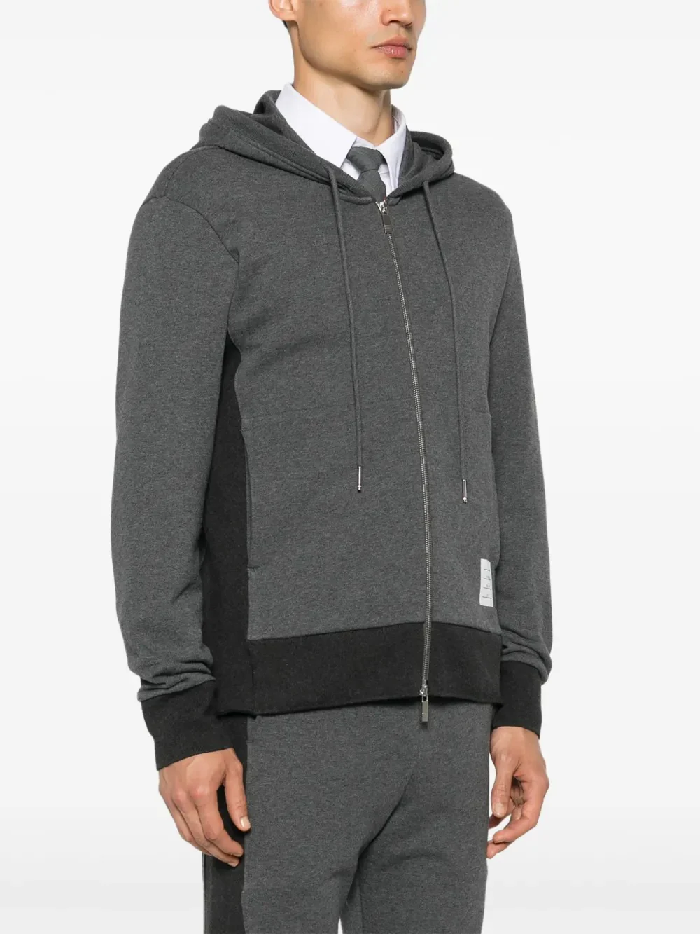 THOM BROWNE - Men Engineered 4 Bar In Color Blocked Solid Classic Loopback Jersey Zip Up Hoodie