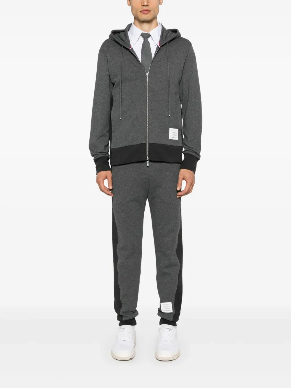 THOM BROWNE - Men Engineered 4 Bar In Color Blocked Solid Classic Loopback Jersey Zip Up Hoodie - Image 3