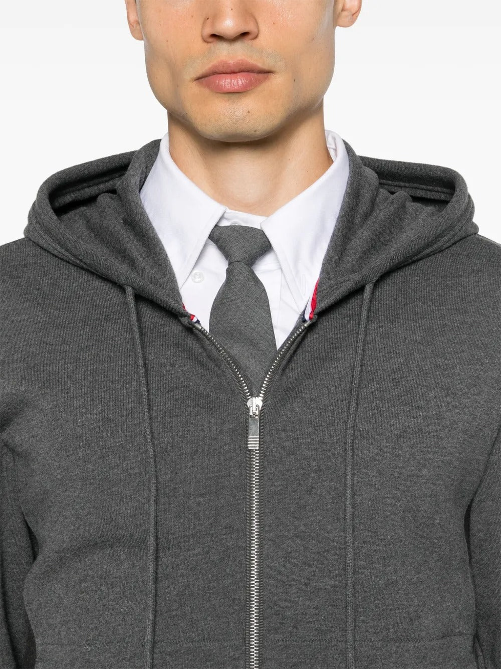 THOM BROWNE - Men Engineered 4 Bar In Color Blocked Solid Classic Loopback Jersey Zip Up Hoodie - Image 4