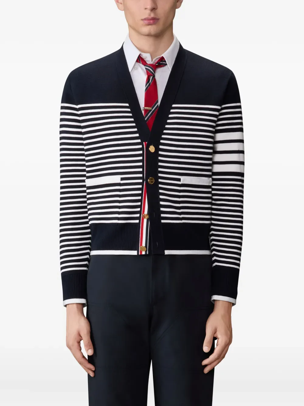 THOM BROWNE - Men Fit V Neck Cardigan