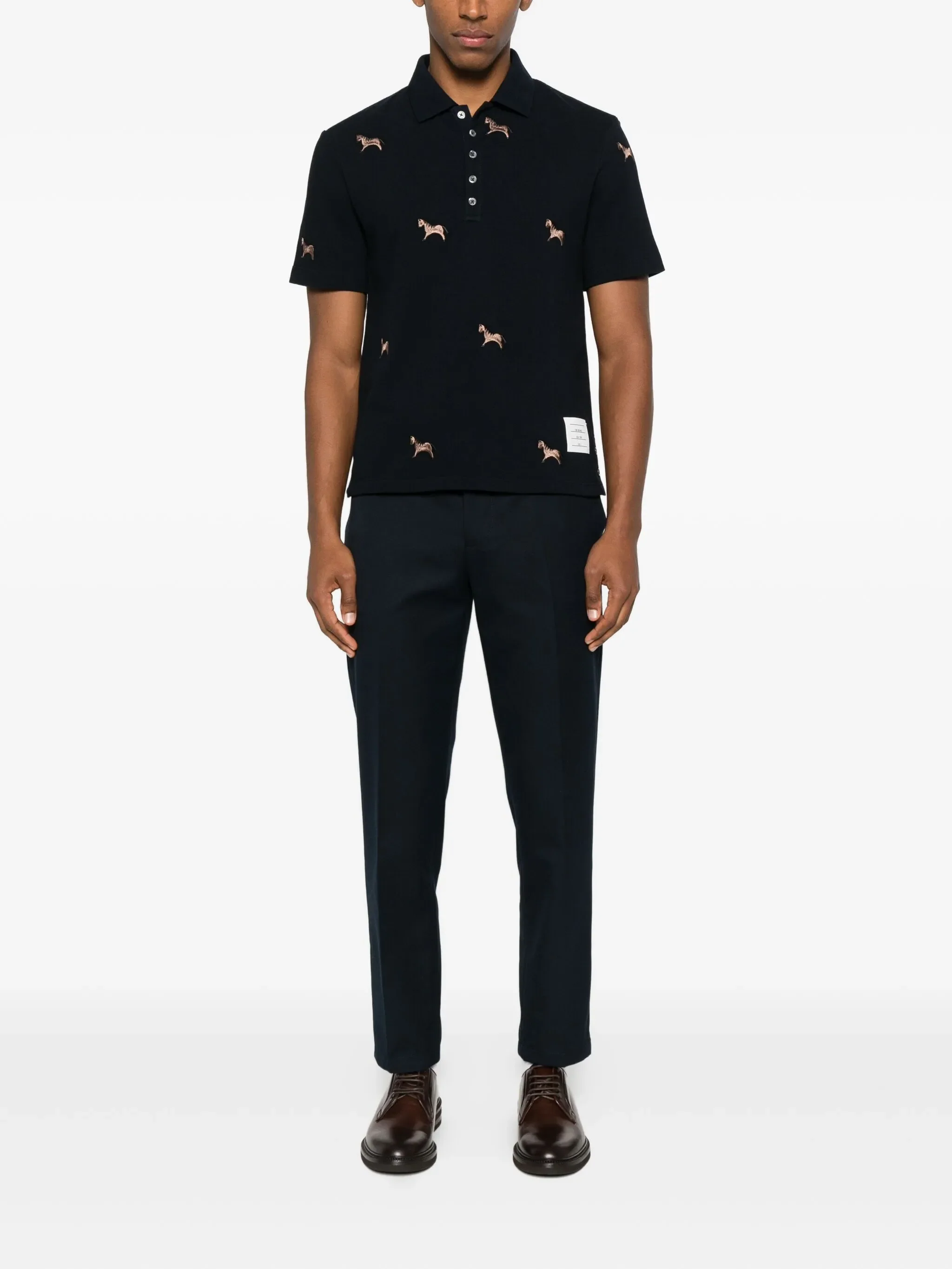THOM BROWNE - Men Horse Half Drop Embroidery In Classic Pique Short Sleeve Polo Shirt