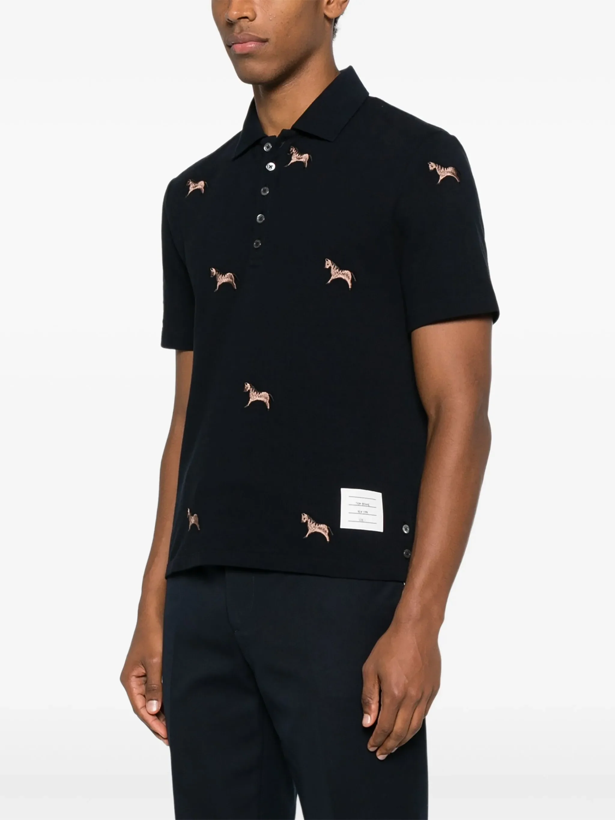 THOM BROWNE - Men Horse Half Drop Embroidery In Classic Pique Short Sleeve Polo Shirt - Image 2